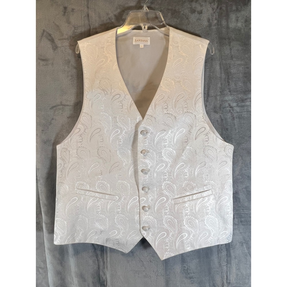Santana Mens Vest Large White‎ Paisley Formal Wedding Party Prom